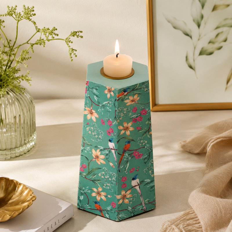 Porte-bougie hexagonal aqua, H 7 po x l 3,5 po x P 4 po