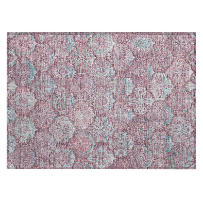 Machine Washable Indoor/Outdoor Chantille ACN2879 Lattice Rug, 2'6" x 3'10", Blush