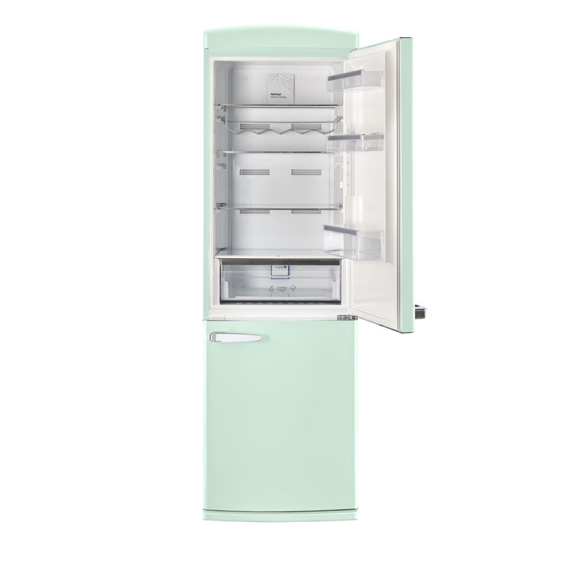Summer Mint Green Retro Bottom Mount Fridge with Chrome Accents