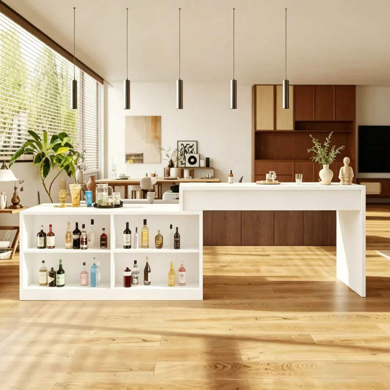 Armoire de bar extensible pour la cuisine - plateau de table extensible, 4 tablettes et 2 armoires de rangement