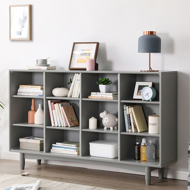 Guillen 35.04'' H x 59.06'' W Solid Wood Bookcase, Gray