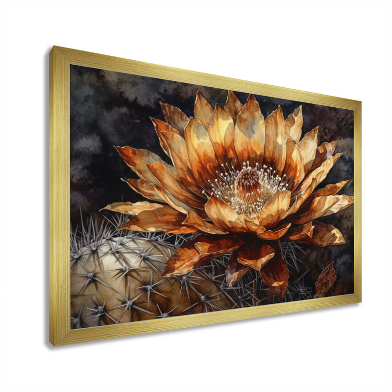 Art sur toile de cactus brun Rozia, H 24 po x l 32 po x P 1 po, Cadre doré