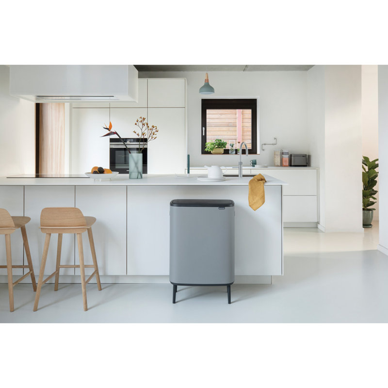 Brabantia Bo Hi Touch Top Dual Compartment Recycling Trash Can, 2 x 8 Gallon (16 Gallon Capacity), Mineral Concrete Gray