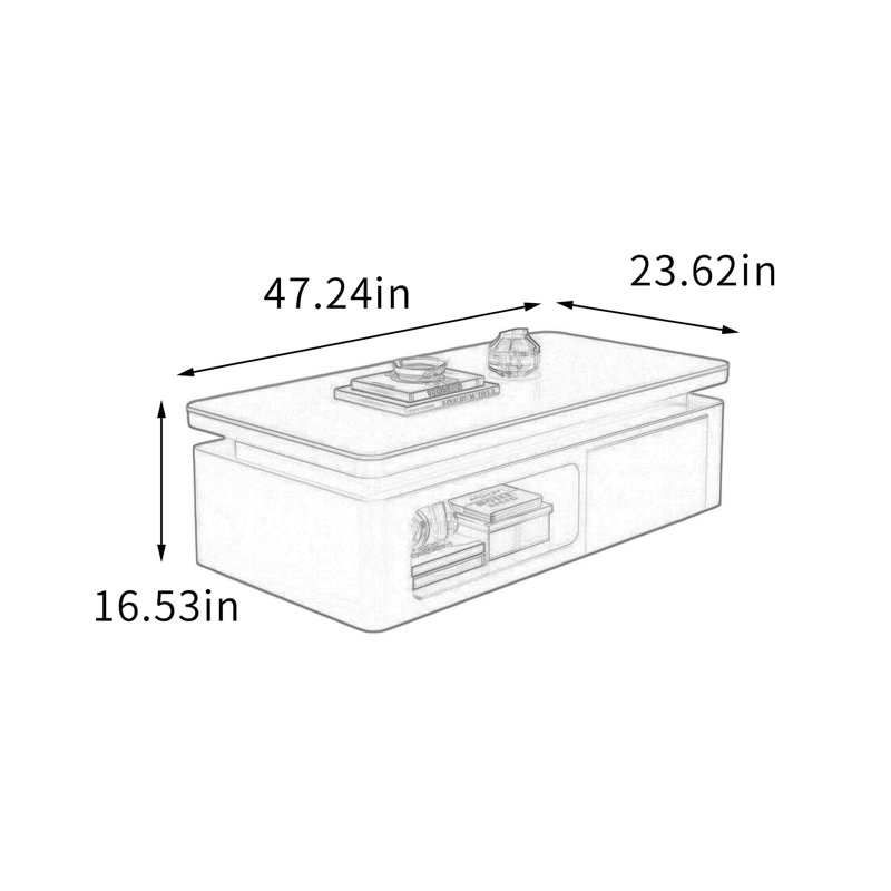 Table basse moderne et multifonctionnelle avec rangement, H 16,53 po x L 47,24 po x l 23,62 po, Blanc, Noir