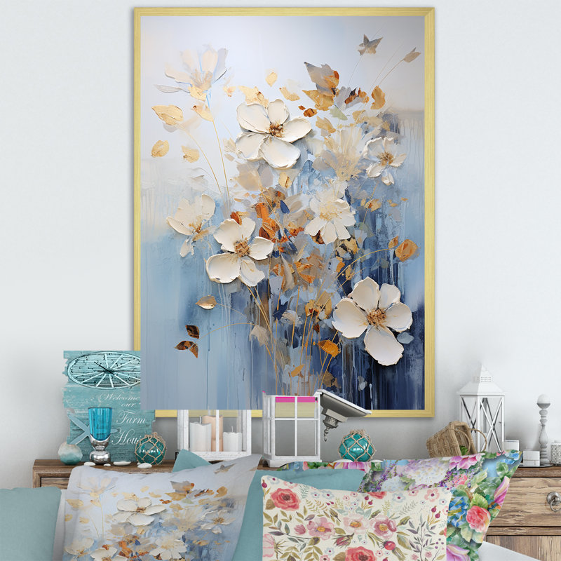 Minimalisme, fleurs saisonnières sur toile, H 40 po x l 30 po x P 1,5 po, Cadre doré simple