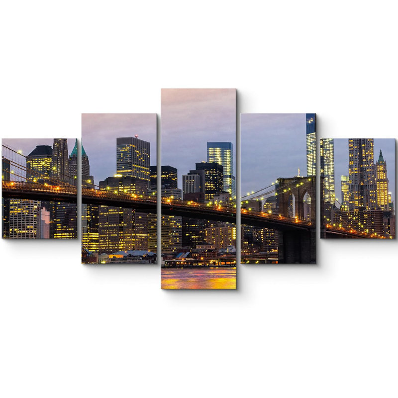 «Architecture Building Manhattan Skyscraper Building At Sunrise In NYC Modern Extra Large Canvas», reproduction d'art sur toile 5 pièces