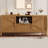 Farmhouse TV Stand for TVs up to 65" - Walnut Wooden Entertainment Center - Doors, Adjustable Shelves, Large Drawer, Open Storage, 6 Legs - Living Room Media Console - Color: Walnut