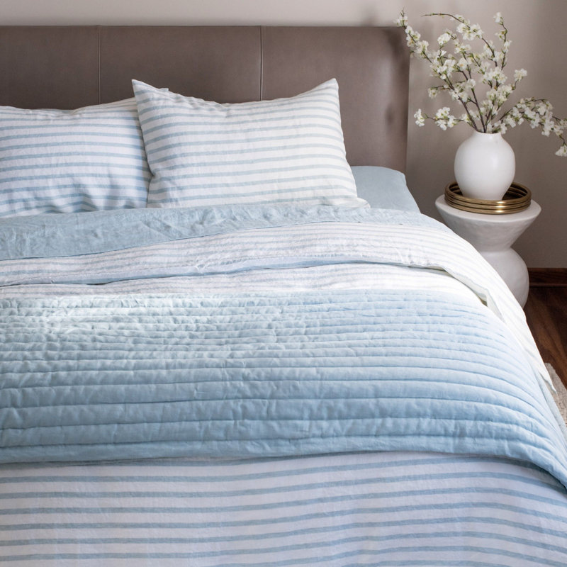 100% French Linen Pillowcase Set, Standard Pillowcase, Cream/Wave Striped