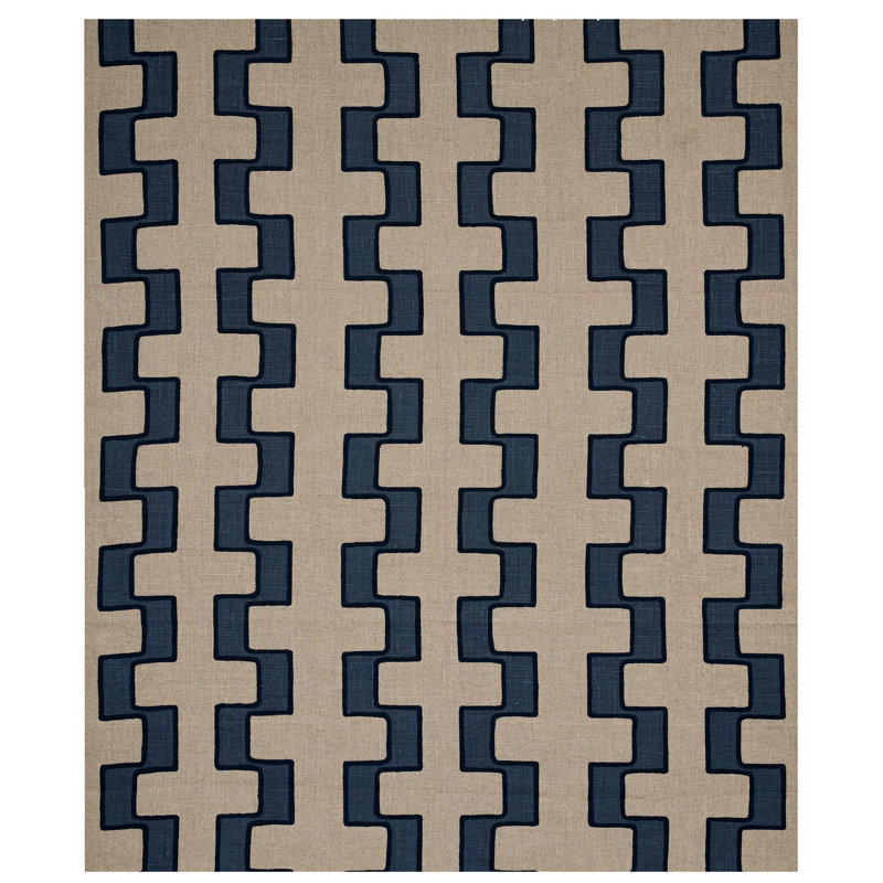 Tissu en lin imprimé brodé Dixon, Bleu