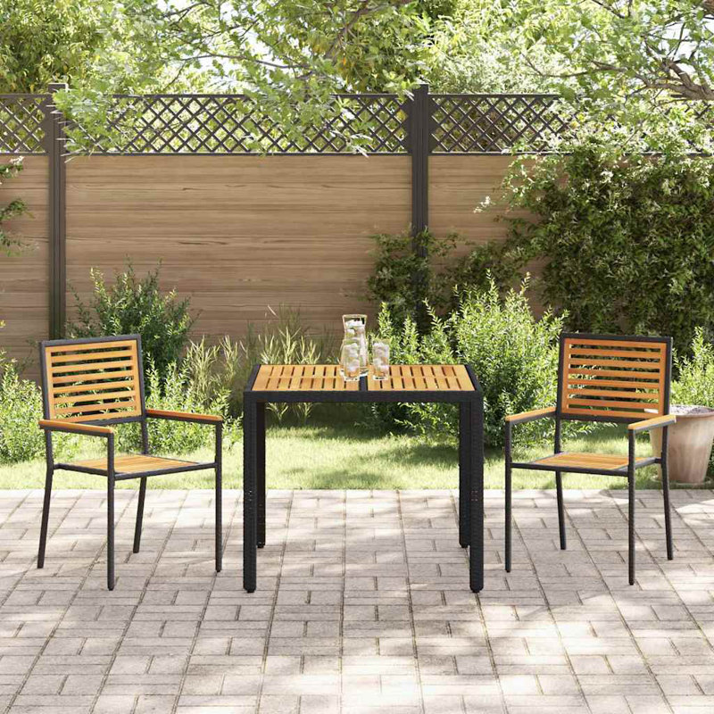 3 Piece Garden Dining Set Poly Rattan Acacia, Black