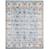 Hand-Knotted High-Quality Ivory and Light Blue Round Area Rug
