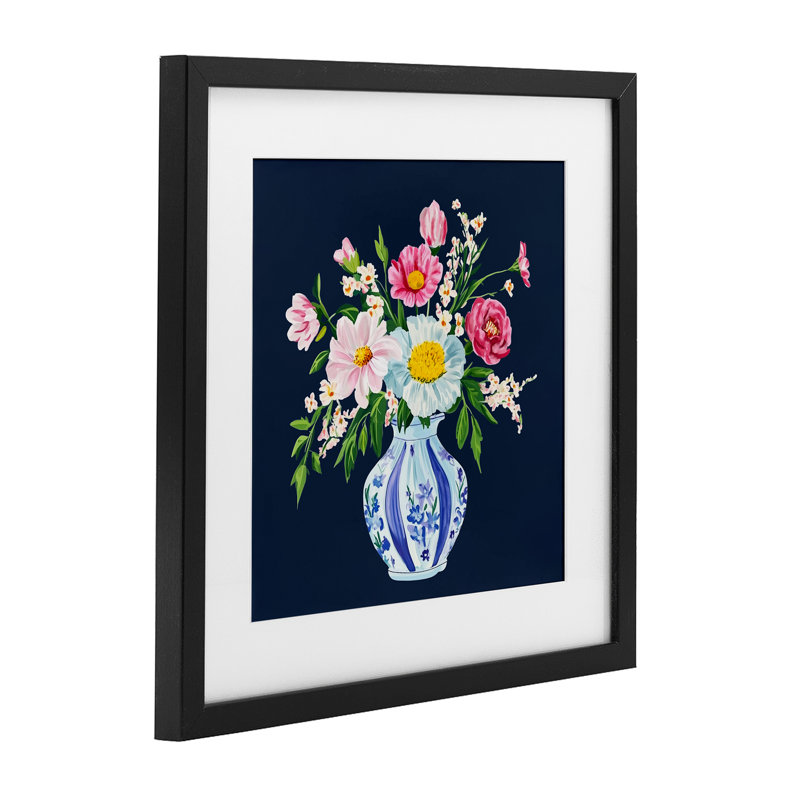 «Spring Chinoiserie», reproduction sous verre encadrée par Yen, H 13 po x l 13 po, Cadre noir minuit