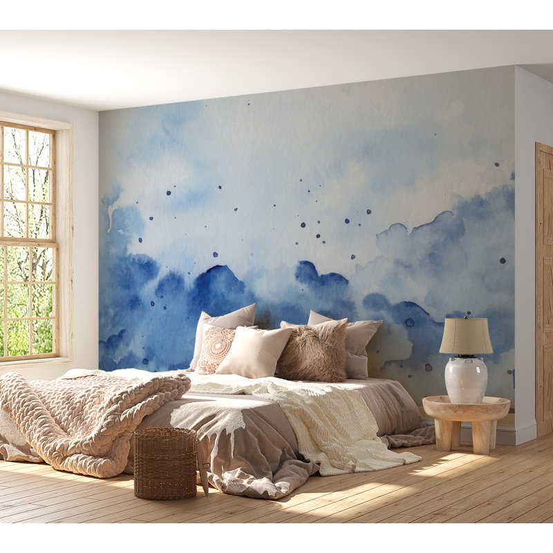 Papier peint de qualité supérieure - éclaboussure d'aquarelle bleue, L 96 po x l 120 po