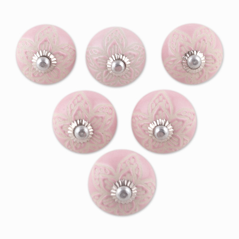 Ensemble de 6 boutons en céramique fait à la main rose Novica