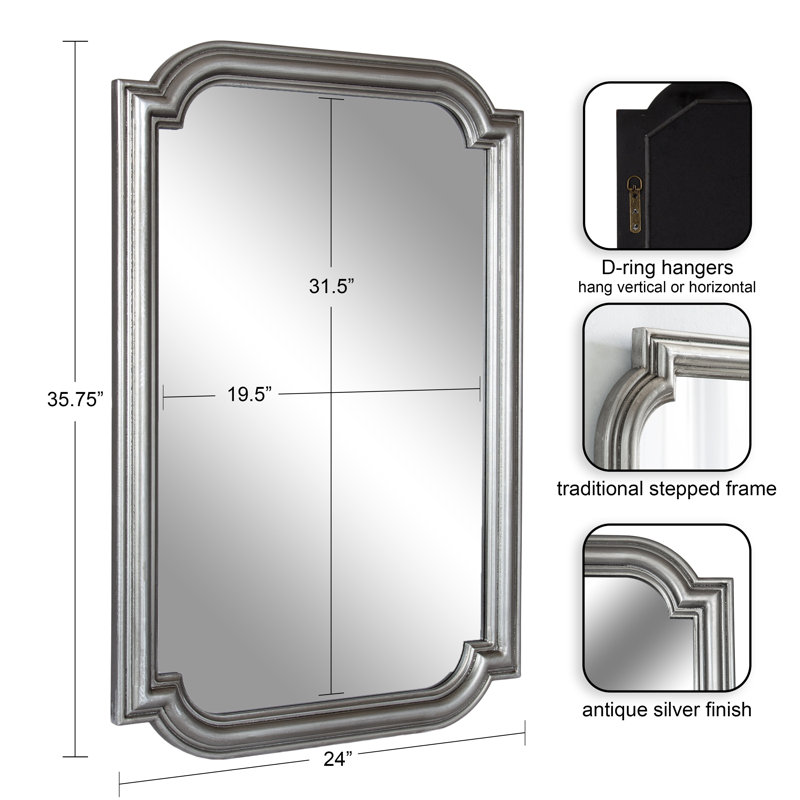 Antiqua Wood Mirror, 35.87" x 24", Silver