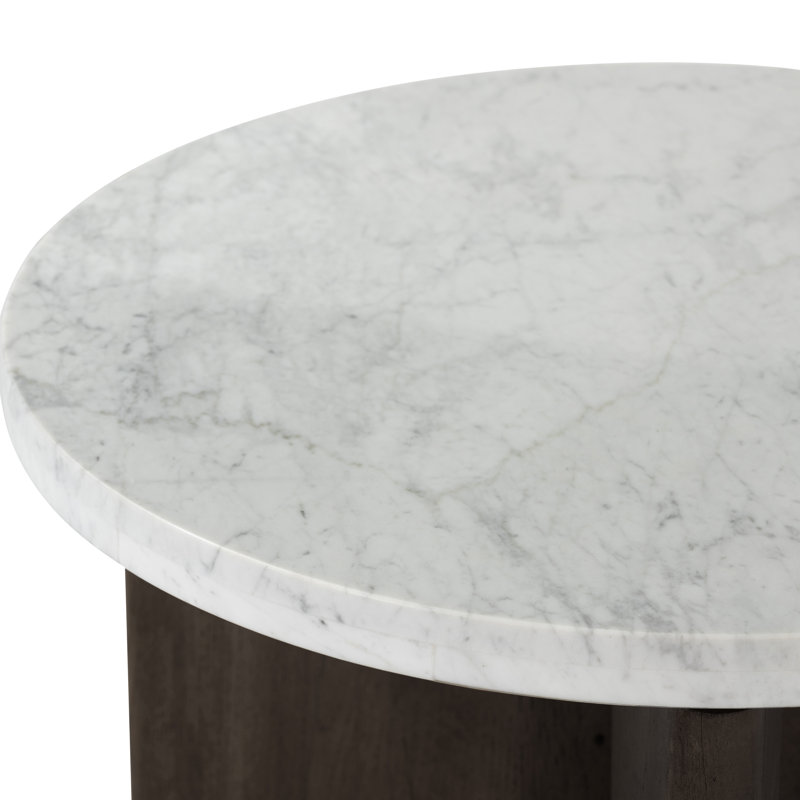 toli End Table - Italian White Marble, White Marble/Smoked Black