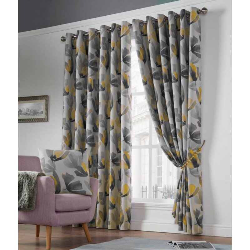 Ontario Amsterdam Eyelet Curtains, Ochre, 168cm Width x 137cm Drop