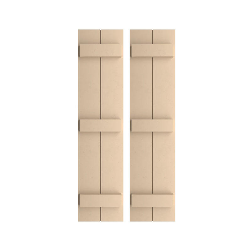 Volets rustiques à deux planches en simili-bois (par paire), H 64 po x l 11 po x P 1 po, Texture lisse / brun clair apprêté