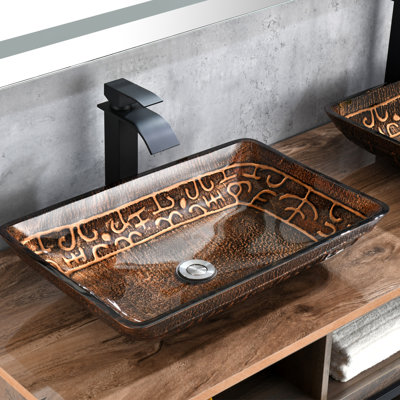 Lavabo de salle de bain rectangulaire en verre 22 po en grec doré avec robinet noir mat