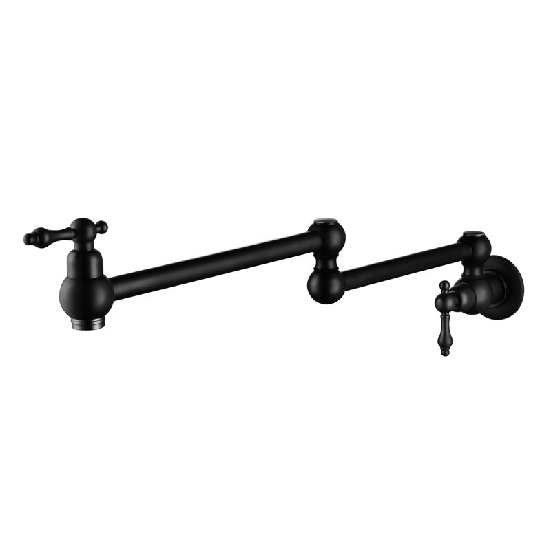Pot Filler Faucet Wall Mount Matte Black, Brass Construction, Arm For Efficient And Filling, Double Handles To Control Water Flow Consistency, Corrosion Finish Black Mounted, Brass, Quick Smooth