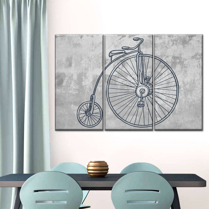 " Antique Penny Farthing Bicycle Multi Piece Canvas Print " by Vintage Charm Collective 3 - Pieces, 24" H x 38" W x 1.25" D