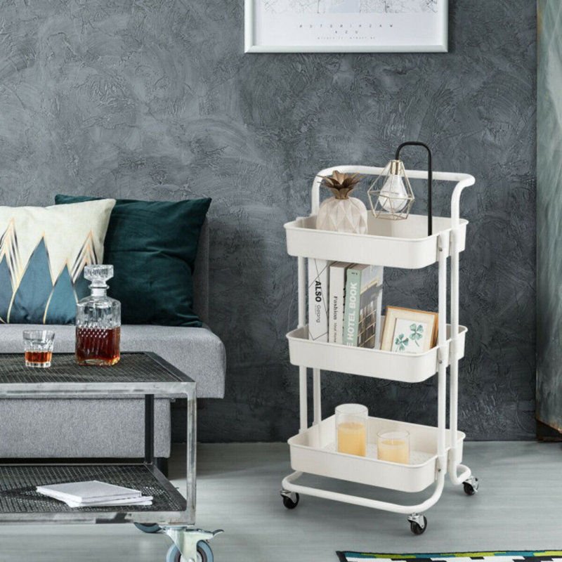 White 3-Tier Metal and ABS Rolling Utility Cart