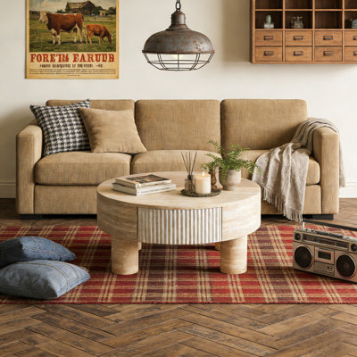 Table basse ronde moderne 31,5 pouces avec dessus rabattable et compartiment de rangement caché Gioia