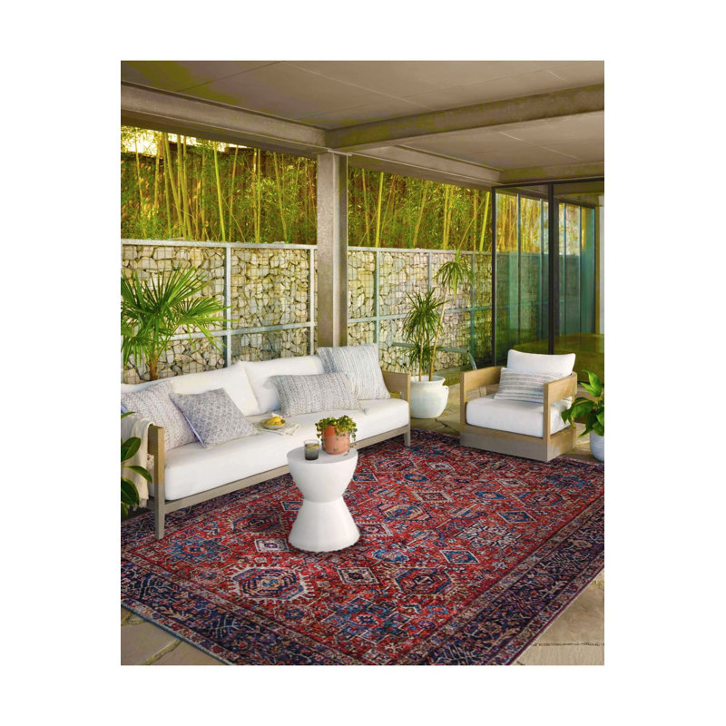 Tapis décoratif bourgogne à motif de losanges lavable à la machine, Rectangle 5 pi 1 po x 7 pi 7 po