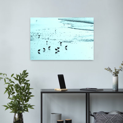 «Blue Sandpipers», oiseau abstrait, paysage côtier, art