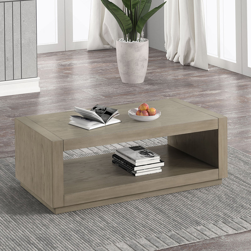 Table basse rectangulaire avec tablette inférieure pour le salon, Naturel