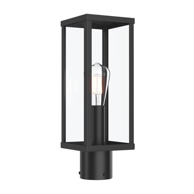 Ryle 16" One-Light Matte Black Post Mount Lantern with Clear Glass Panels