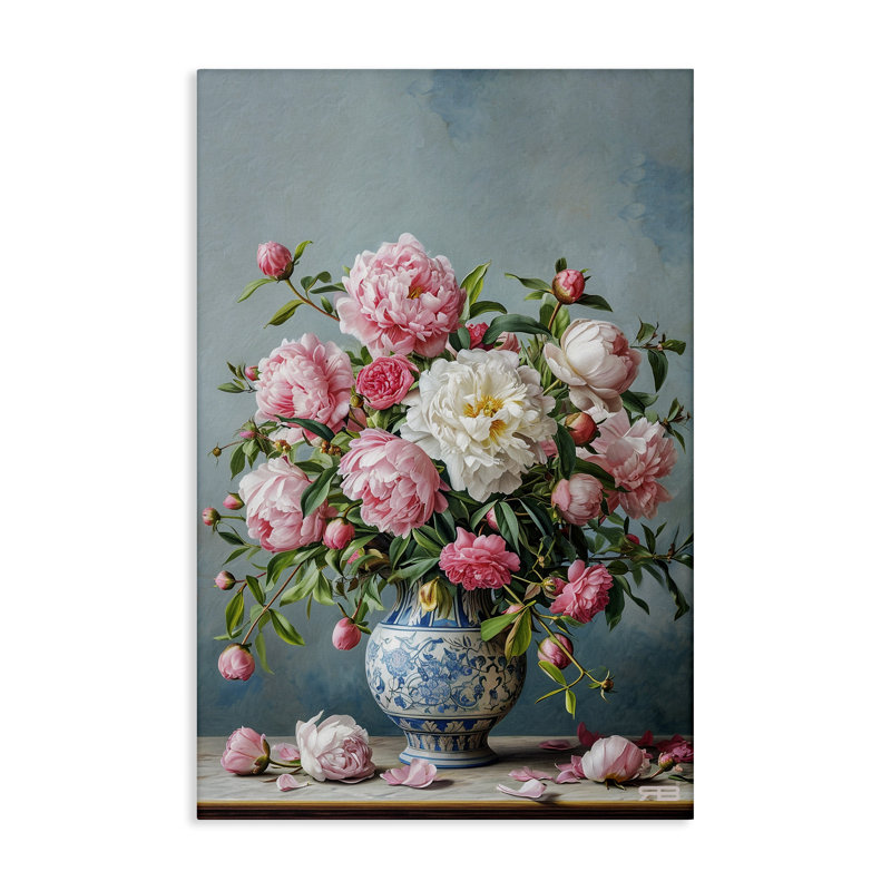 Art mural sur toile, "Full pivoines" par Roozbeh Bahramali, H 36 po x l 24 po