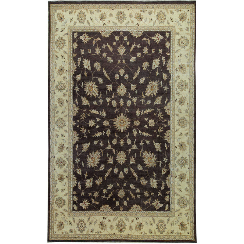 Tapis brun et ivoire de haute qualité noué à la main