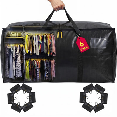 Sacs de déménagement à toit large, bacs de rangement extra-larges robustes, paquet de 6, (noir)