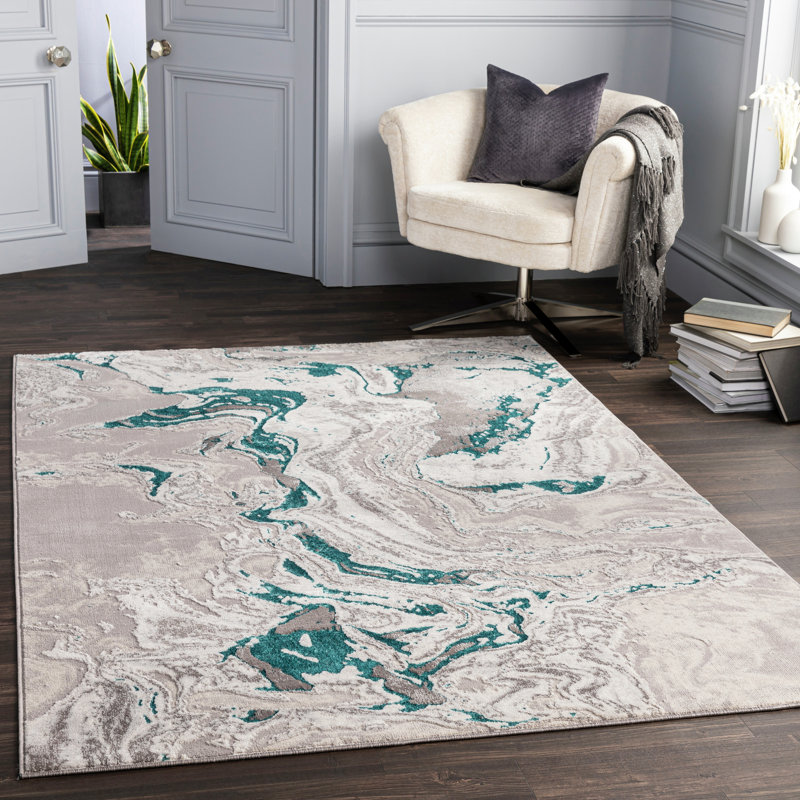 Blue Modern Shaggy Rug, Abstract Easy to Clean Rug For Living Room, Dining Room, Bedroom, Rectangle 200 x 275 cm