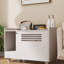 Bac à litière blanc moderne pour chat avec clôture latérale supérieure, table pour animal de compagnie et banc de rangement, grille facile à déplacer et à odeur avec convection d'air-1106847554