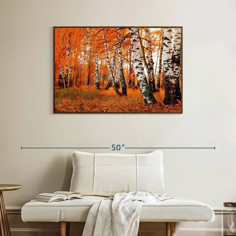 Forêt de bouleaux orange, Cadre flottant noyer, 40 po x 27 po