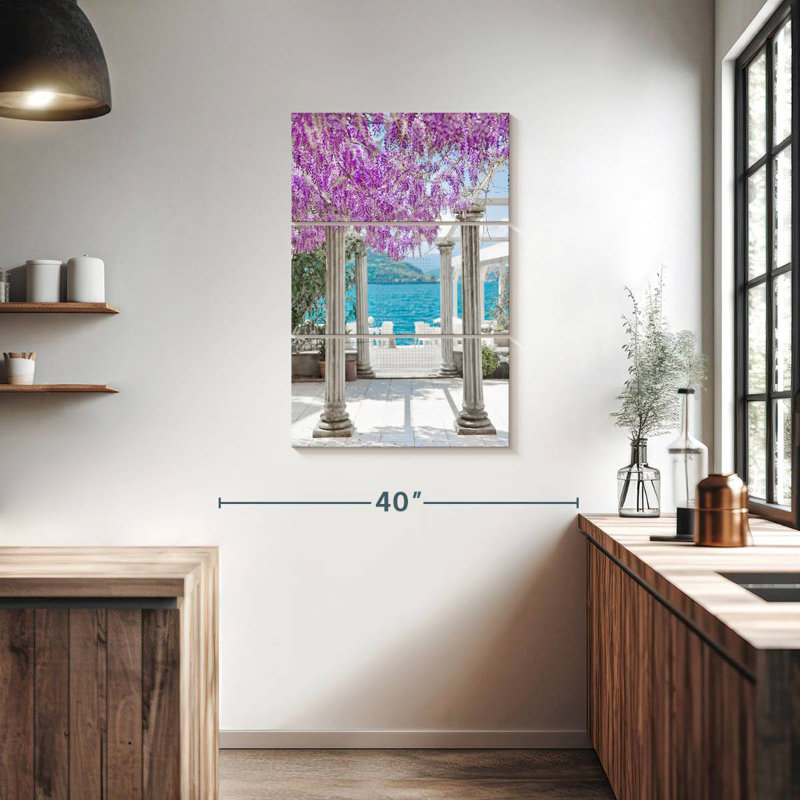 Lilie et fleurs de glycine et colonnes, H 38 po x l 24 po