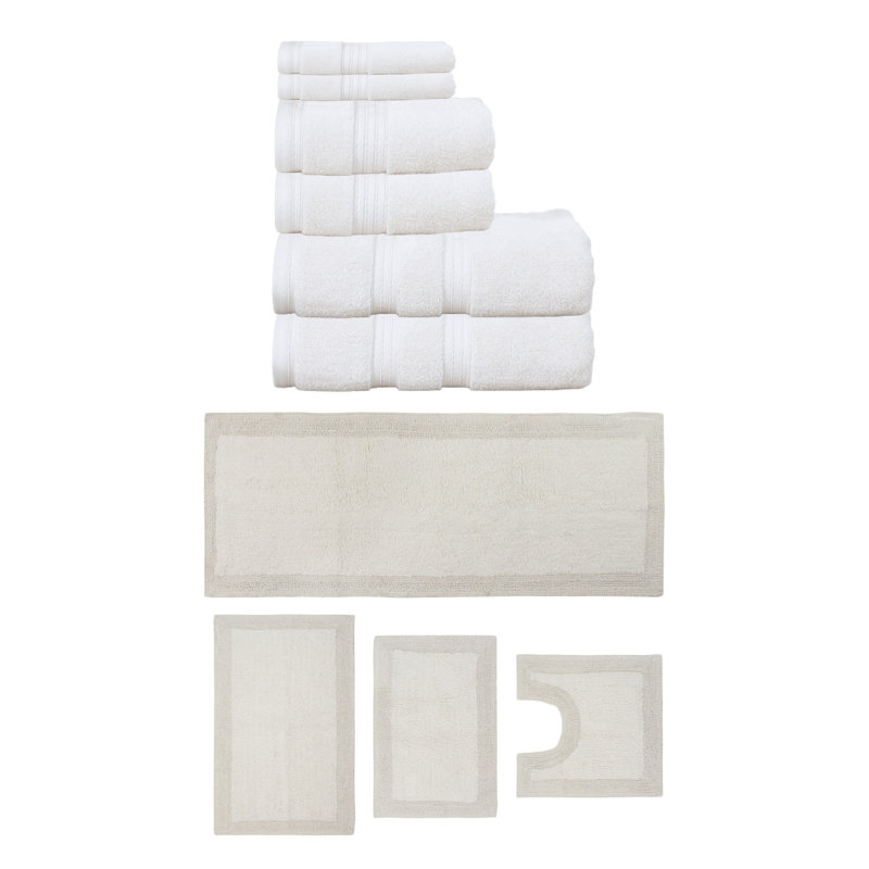 Ensemble de serviettes 6 pièces et de tapis de bain 4 pièces Buariki Collection (10 pièces) réversible (ensemble de 10)