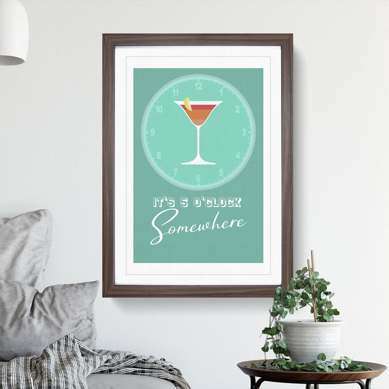Its 5 Oclock Somewhere - Picture Frame Graphic Art, 48cm H x 36cm W x 2cm D, Walnut