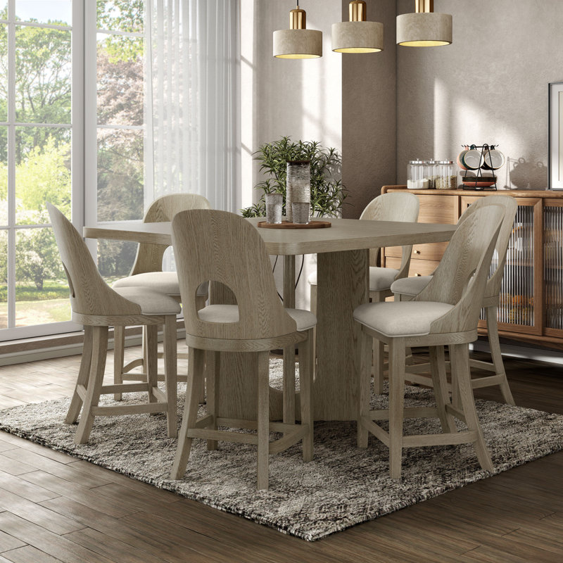 Ensemble de table de salle à manger à hauteur de comptoir Doloros, Chêne blanc