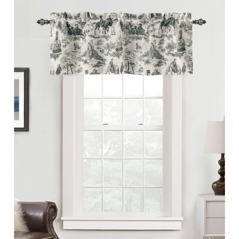 Toile Linen Lined Valance Double Layer Thermal Room Darkening Blackout Window Valance Curtain for Kitchen Bathroom Farmhouse French Country Vintage Printed Pattern Single