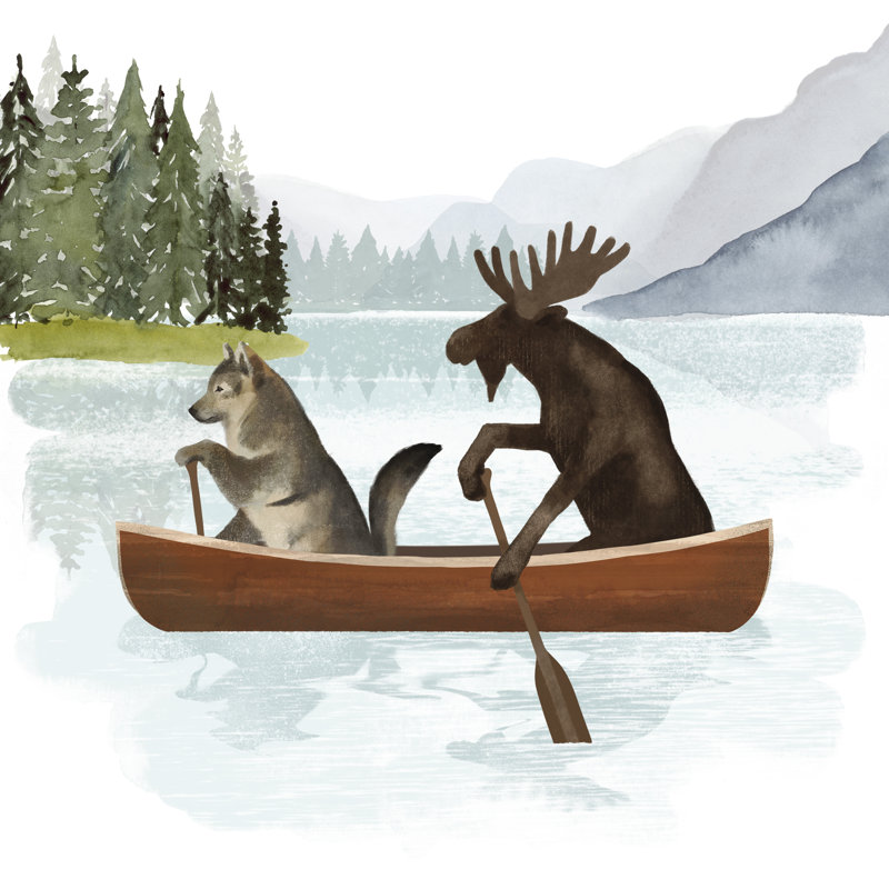 «Canoe Trip II» par Victoria Barnes - peinture sur toile tendue, H 12 po x l 12 po