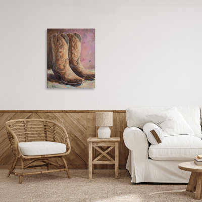 Distressed Brown Cowboy Boots Canvas, design by Petal Prints Design