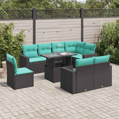  Ensemble de canapé de patio 9 pièces avec coussins en rotin de polyester noir