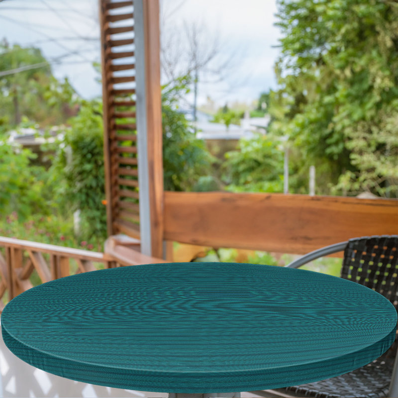 Highland Dunes Teal Stripe Fitted Round Tablecloth Dark Teal