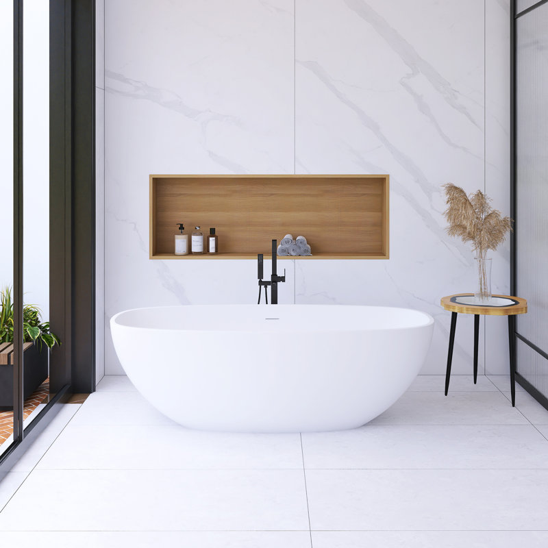 66.9'' x 29.5'' Freestanding Soaking Solid Surface Bathtub