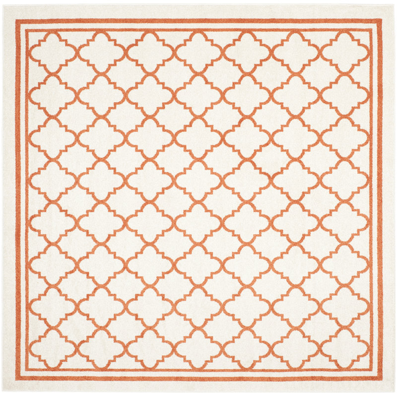 Tapis géométrique Ammundsen, Carré 7 pi, Beige/Orange