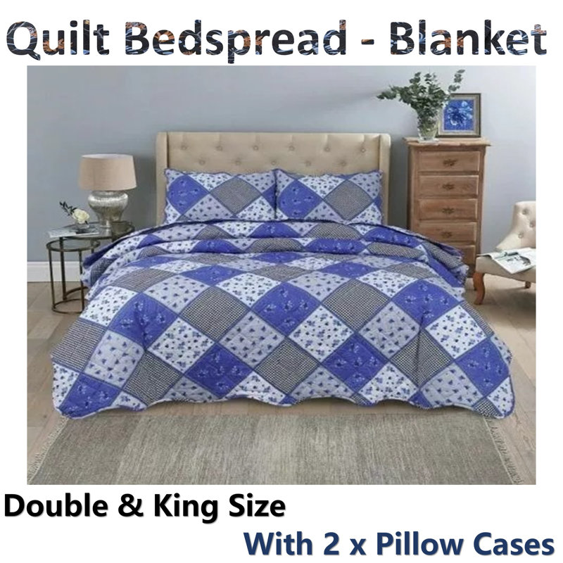 Cotton Blend Floral Bedspread with Pillowcases, Full / Double