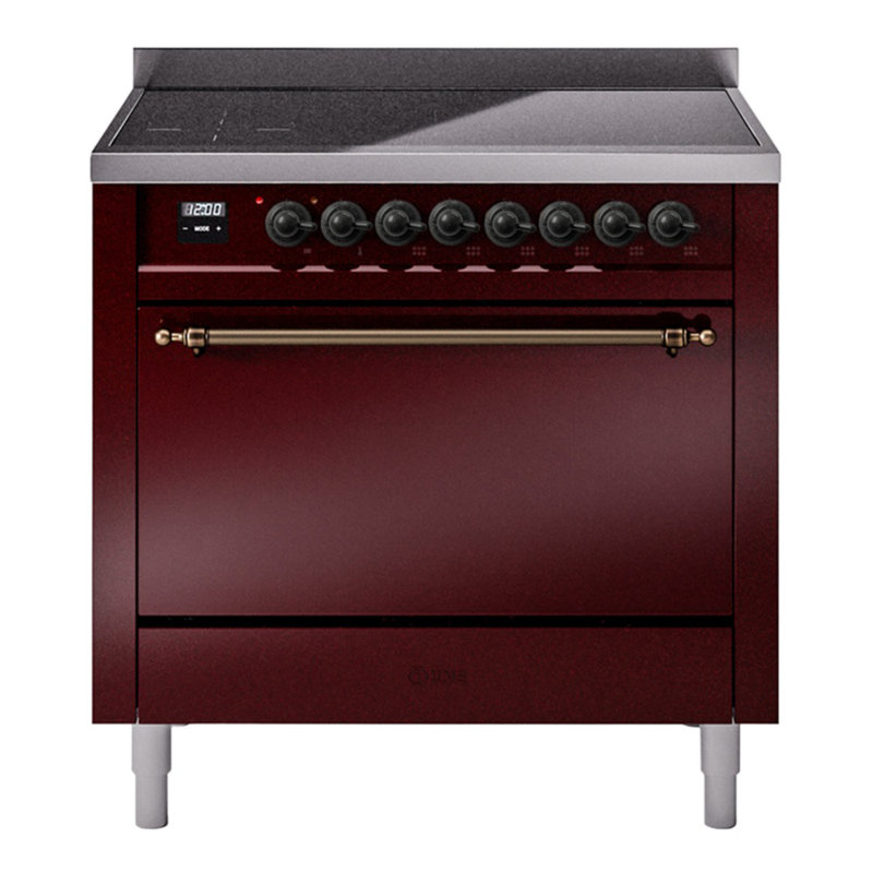 ILVE Nostalgie II Series 36 inch Induction Range with 6 Induction Elements (Glass Door), Burgundy/Bronze